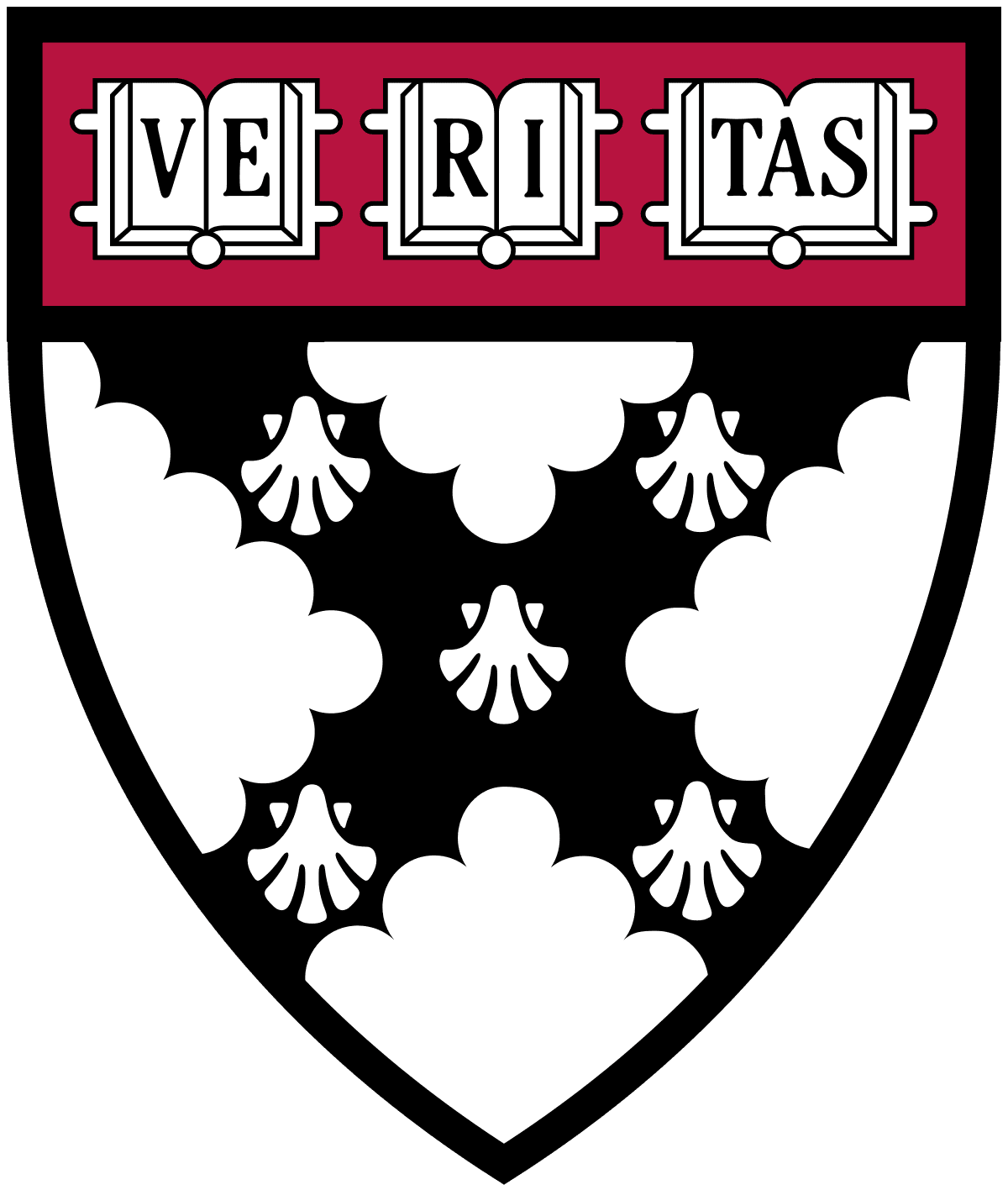Harvard crest with the Veritas motto on a white shield